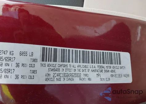 2019 Chrysler Pacifica Touring L z USA, uszkodzony, nr VIN 2C4RC1BG6KR625932